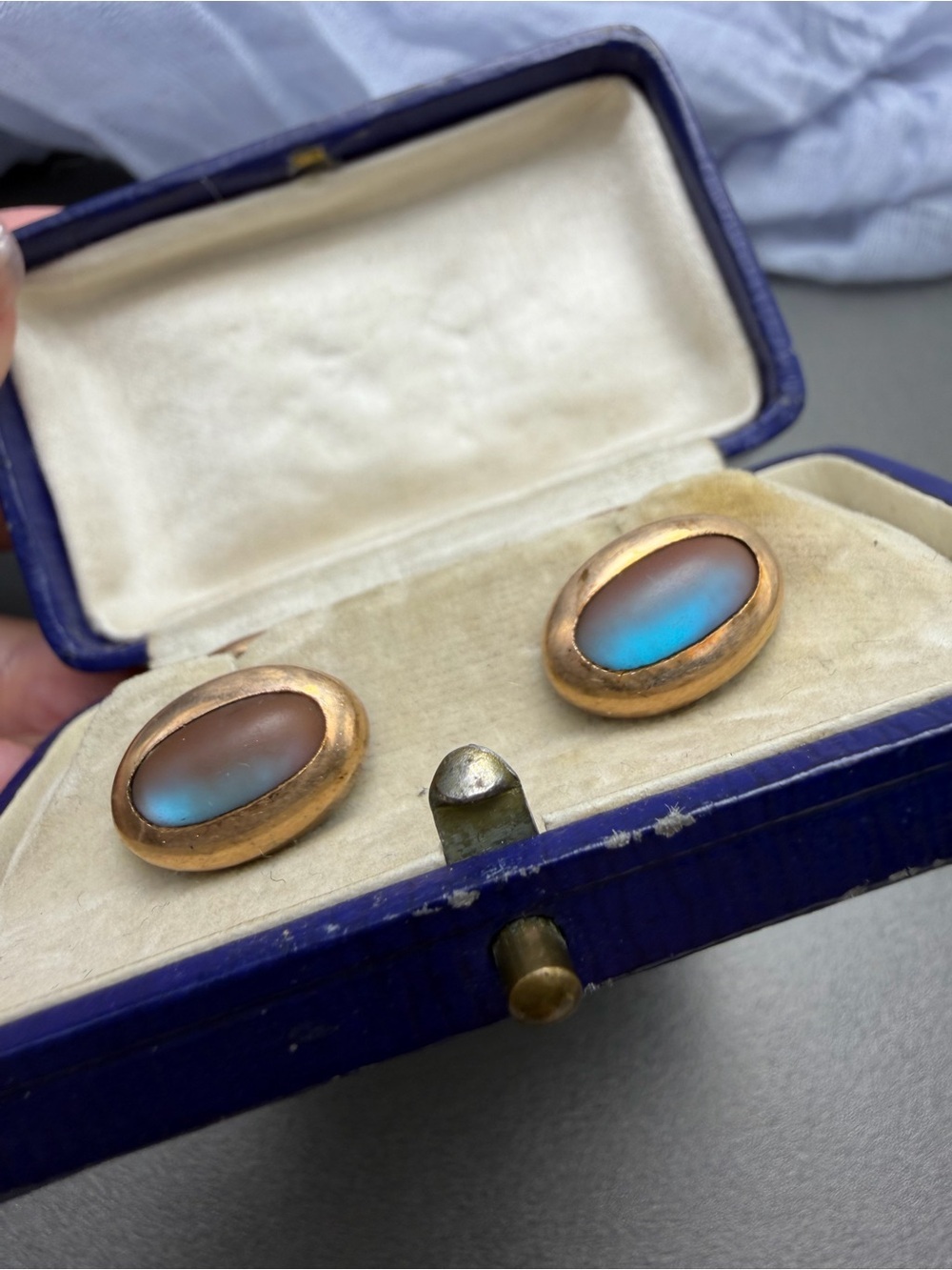 🎉🎂🎊Antique Saphiret men’s cuff links 1920 rolled gold #3sap in a box